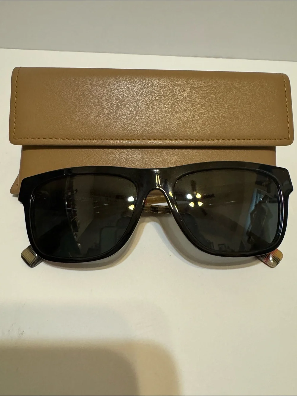 Men's Burberry Plaid Sunglasses with Tan Case
